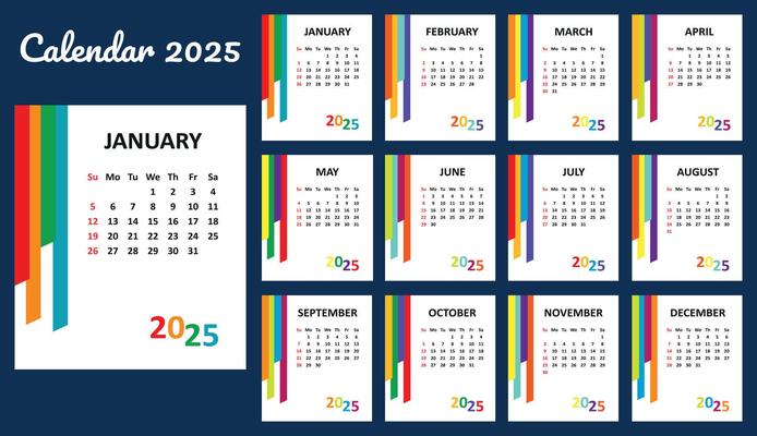 Minimalist Style Monthly Calendar Template For 2025 year. English Calendar. Week Starts on Sunday. Set of 12 Months. Simple Design With Colored Stripes, Typographic Elements. 44264600 Vector Art at Vecteezy minimalist-style-monthly-calendar-template-for-2025-year-english-calendar-week-starts-on-sunday-set-of-12-months-simple-design-with-colored-stripes-typographic-elements-44264600-vector-art-at-vecteezy