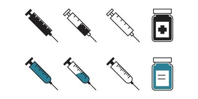 conjunto de jeringas para inyectando con vacunas, medicina botellas ilustración vector