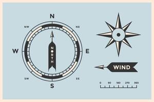 Rose Wind and Compass. Set of vintage arrows, symbols, objects for Navigation vector