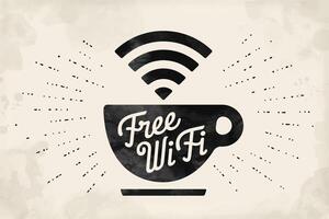 Poster with cup of coffee and text Free WiFi vector