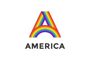 Rainbow letter A and text America vector