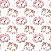 Cute animalistic seamless pattern for nursery design. Funny muzzles of sheep in baby doodle style. Cool pastel pink print for wallpaper in the girl's room, bedding, clothes. Domestic farm animals vector