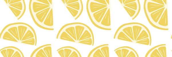 Trendy summer exotic seamless pattern with semicircular yellow lemon slices. Print for juice glasses, cocktail menu, children's clothing, magazine covers, notebooks. Background for design of banner vector