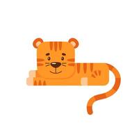 The little cartoon tiger is lying and resting. Happy cute wild animal vector