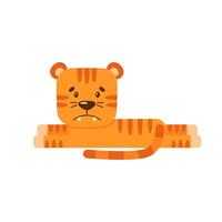 The little cartoon tiger is lying and sad. Cute wild animal. vector