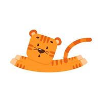 The little cartoon tiger runs and jumps with a surprised expression on his face vector