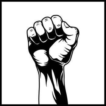 black silhouette of a human fist in a square frame without background vector