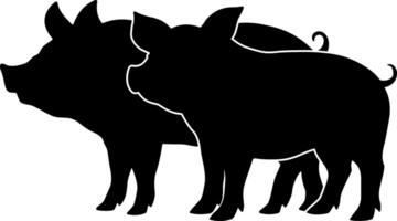 negro silueta de un cerdo y cerdito sin antecedentes vector