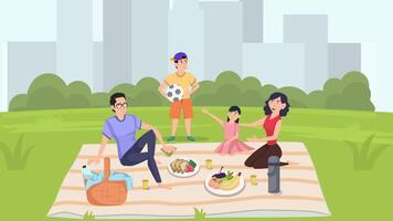 giovane famiglia avendo un' picnic nel il parco 2d animazione video