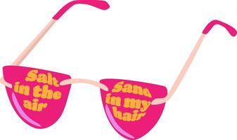 Salt in the air phrase inside the pink retro glasses with in the groovy 1970s style, vector