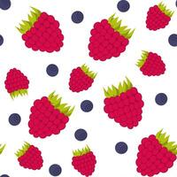 Seamless pattern from ripe berries. Raspberries and blueberries. White background. vector