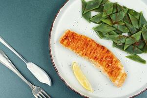 Grilled salmon fish fillet photo