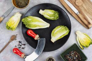 Raw green Romaine lettuce photo