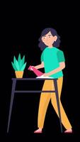 A Woman Cleans the House 2D Animation Vertical On Alpha Channel video