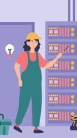 Female Electrical Worker Tests Blocks 2D Animation Vertical video