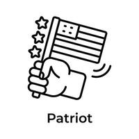 Hand holding american flag denoting concept icon of patriot vector