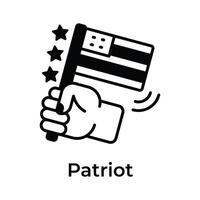 Hand holding american flag denoting concept icon of patriot vector