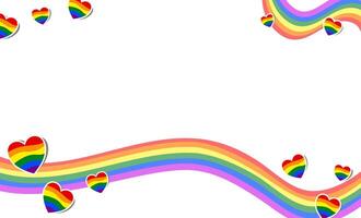 Rainbow flags and hearts border background for decoration in pride month theme vector