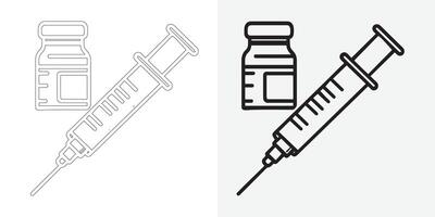 icono para vacunas jeringuilla con un envase. común formas a evitar resfriados vacunación dosis. prescripción drogas y Farmacias. vector