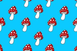 Seamless pattern of red fly agarics. vector