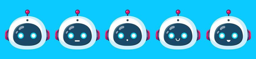 Cute robot faces. Different emotions. vector