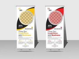 Roll up banner design template, vertical, abstract background, pull up design, modern standee and flag banner Roll up business template layout brochure leaflet-. vector