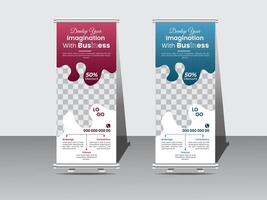 Roll up banner design template, vertical, abstract background, pull up design, modern standee and flag banner Roll up business template layout brochure leaflet-. vector