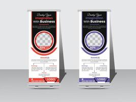 Roll up banner design template, vertical, abstract background, pull up design, modern standee and flag banner Roll up business template layout brochure leaflet-. vector