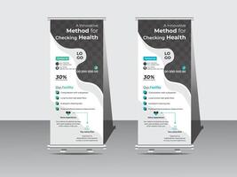 Roll up banner design template, vertical, abstract background, pull up design, modern standee and flag banner Roll up business template layout brochure leaflet-. vector