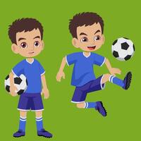 Children junior football player playing soccer vector