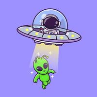 Cute Astronaut Catching Alien With Ufo Cartoon vector