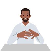 Young black man talking to viewer with unhappy face. vector