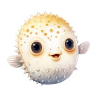 Pufferfish Isolated Detailed Watercolor Hand Drawn Painting Illustration png