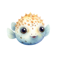 Pufferfish Isolated Detailed Watercolor Hand Drawn Painting Illustration png