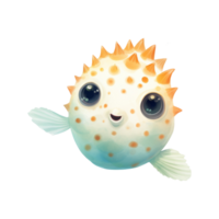 Pufferfish Isolated Detailed Watercolor Hand Drawn Painting Illustration png