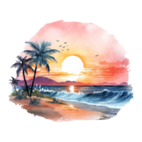 Beautiful Beach Sunset Isolated Detailed Watercolor Hand Drawn Painting Illustration png