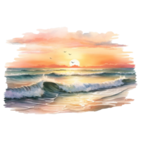 mooi strand zonsondergang geïsoleerd gedetailleerd waterverf hand- getrokken schilderij illustratie png