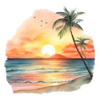 Beautiful Beach Sunset Isolated Detailed Watercolor Hand Drawn Painting Illustration png