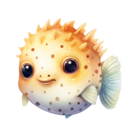 Pufferfish Isolated Detailed Watercolor Hand Drawn Painting Illustration png