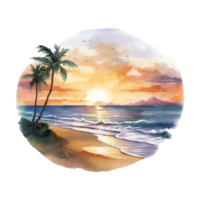 Beautiful Beach Sunset Isolated Detailed Watercolor Hand Drawn Painting Illustration png