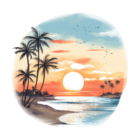 Beautiful Beach Sunset Isolated Detailed Watercolor Hand Drawn Painting Illustration png