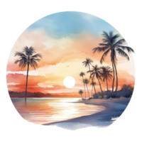 Beautiful Beach Sunset Isolated Detailed Watercolor Hand Drawn Painting Illustration png