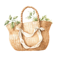 Straw Bag Isolated Detailed Watercolor Hand Drawn Painting Illustration png