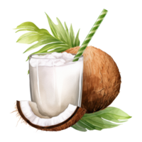 Coconut Drink Isolated Detailed Watercolor Hand Drawn Painting Illustration png