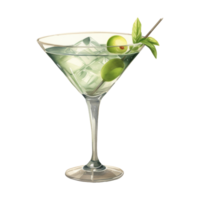 Martini cocktail isolerat detaljerad vattenfärg hand dragen målning illustration png