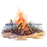 Strand Lagerfeuer isoliert detailliert Aquarell Hand gezeichnet Gemälde Illustration png