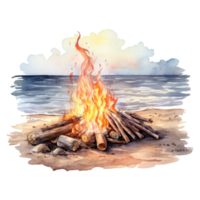 Strand Lagerfeuer isoliert detailliert Aquarell Hand gezeichnet Gemälde Illustration png