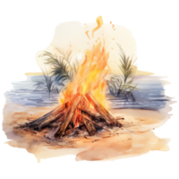 Strand Lagerfeuer isoliert detailliert Aquarell Hand gezeichnet Gemälde Illustration png