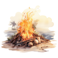 Strand Lagerfeuer isoliert detailliert Aquarell Hand gezeichnet Gemälde Illustration png