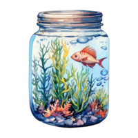 mini acuario aislado detallado acuarela mano dibujado pintura ilustración png